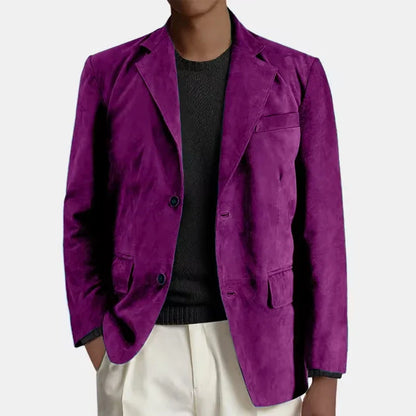 Men's Faux Suede Blazer – Retro Notched Lapel Single-Breasted Jacket for Wedding, Business & Daily Wear