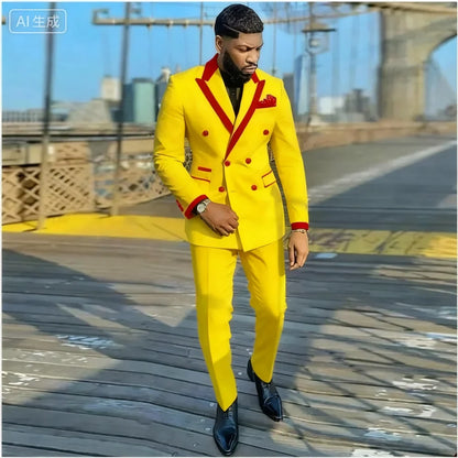 Men's Double-breasted Tailored Tuxedo White Personalized Peak Lapel Slim Fit Groomsmen Smoking Suit Casual Outfit Set