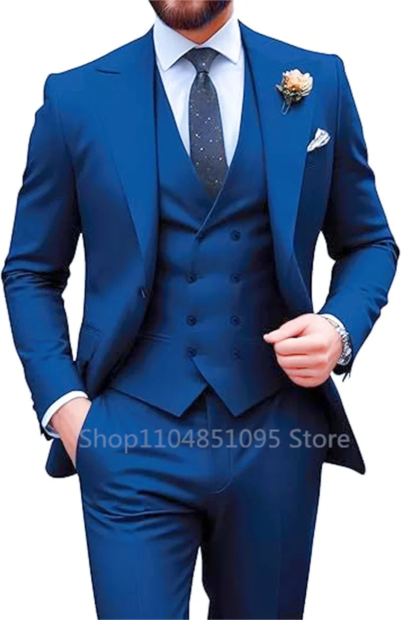 Costume de mariage beige 3 pièces pour homme, coupe slim, blazer, gilet et pantalon élégants, pour bal de promo ou cérémonie