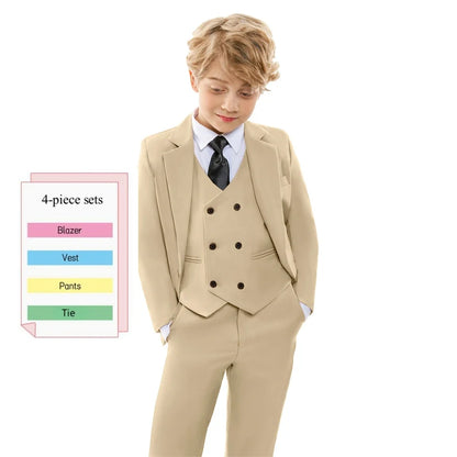 Boys 4-Piece Formal Suit Set – Kids Wedding & Prom Tuxedo with Jacket, Vest, Pants & Tie