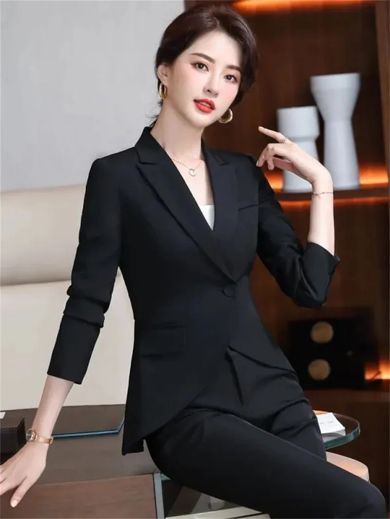 Slim 2 Piece Sets Office Wear Women 2025 New Fashion Turn Down Collar Single Button Blazers Casual Pencil Pant Suits