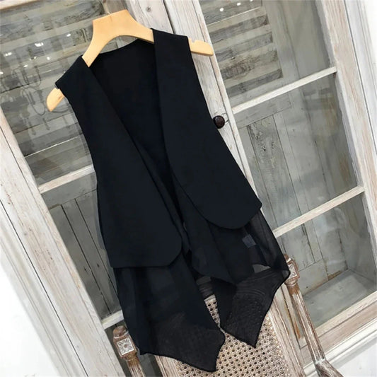 New Fashion Summer Women Chiffon Vest Outerwear Korean Irregular All-Matched Thin Sleeveless Jacket Female Waistcoat  Tops