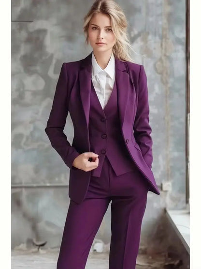 New Purple Women Suits Lady Business Office Tuxedos Mother Wedding Party Formal Occasions Ladies 3 Piece Set Jacket Vest Pants