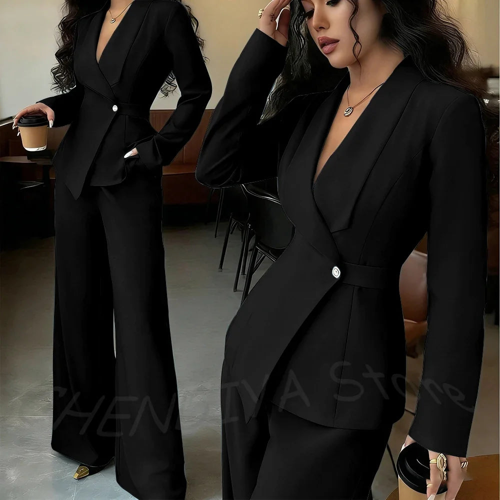 Elegant Office Lady Professional Suit Two Pieces Classic Shawl Lapel Single Button Outfit High Quality Women's Tailored Set