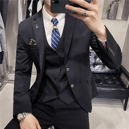 Men's 3-Piece Formal Suit Slim Fit Blazer Vest Pants for Wedding Business Smart Casual