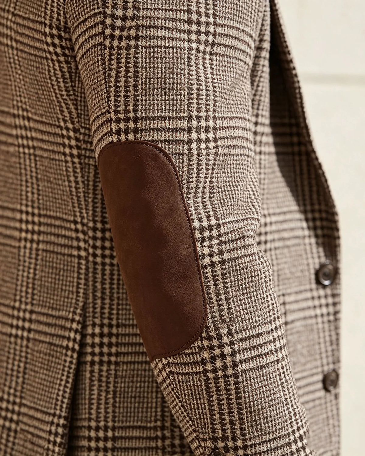 Vintage Wool Blend Plaid Men's Jackets Notched Collar Slim Fit Single Breasted Blazers With Suede Elbow Patches Business Casual