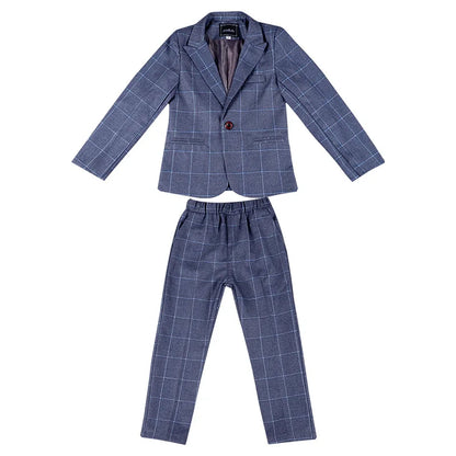Boys Plaid 4Pieces Wedding Suit Set With Jacket Vest Pants Bowtie Kids Host Piano Performance Suit Children's Birthday Blazer