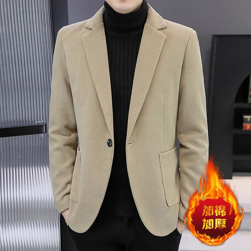 Blazer Men Fashionable Outdoor Wedding Versatile Slimming and Casual Korean Version Golden Mink Velvet Velvet and Cotton Blazer