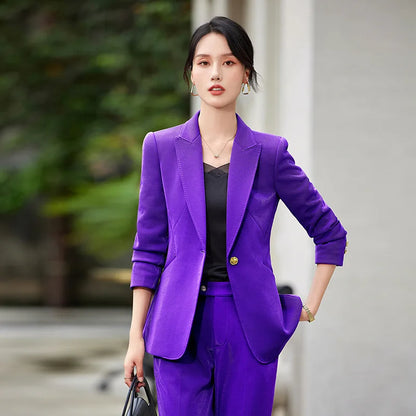 Office Ladies Formal Pant Suit 2 Piece Set Women Green Khaki Red Female Long Sleeve Business Work Wear Blazer Jacket And Trouser