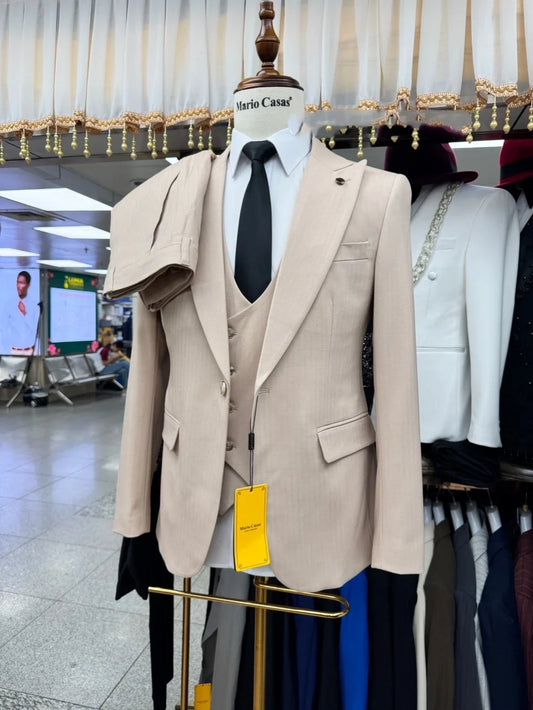 Classic Striped Suit Set 3 Pieces Jacket Vest Pants For Men Elegant Long Sleeved Men's Tuxedo For Business High Quality Suits