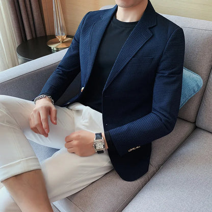 2025 Spring New Waffle Suit Coats Men Slim Fit Business Casual Blazer Jacket Homme Formal Groom Prom Wedding Tuxedo 4XL-M