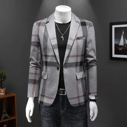 Top Quality Luxury Plaid Business Slim Fit Men Blazer Jacket 2024 Spring Autumn Casual Blazers For Men Elegant Dress Suit Jacket