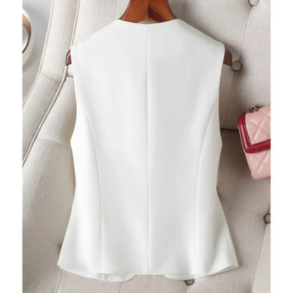 Korean Women Short Blazer Sleeveless Outwear Spring Autumn Female Suit Vest Jacket Ladies V-neck Lined Waistcoat Coat   ﻿