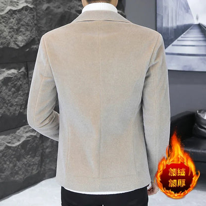 Blazer Autumn/Winter Golden Sable Velvet and Cotton Thickened Thermal Small Suit Fashion Business Men's Slim Blazer
