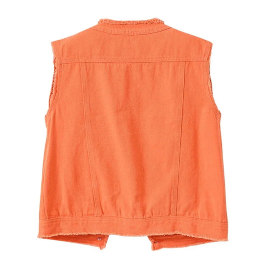 Autumn Women Denim Vests Sleeveless Waistcoat Students Casual Sleeveless Tops Jeans Jackets Pink Yellow White Orange Green 5XL