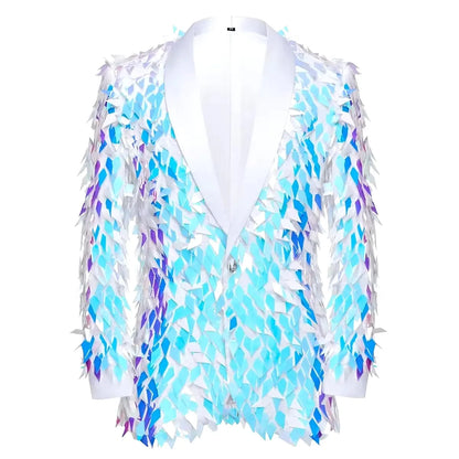 Men's Shiny Sequins Blazer Jacket Creative Party Tuxedo Male Singer Host Stage Performance Groom Wedding Club Blazer Stage Wear