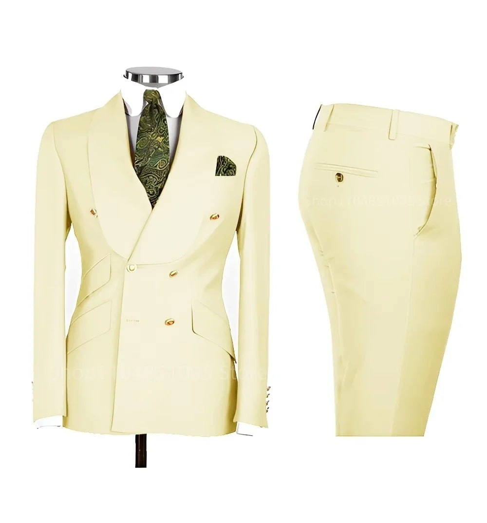 Solid Slim Fit 2 Piece Wedding Men's Tuxedos Formal Groom Suits with Shawl Lapel Blazer And Pants for Prom Party Best Man