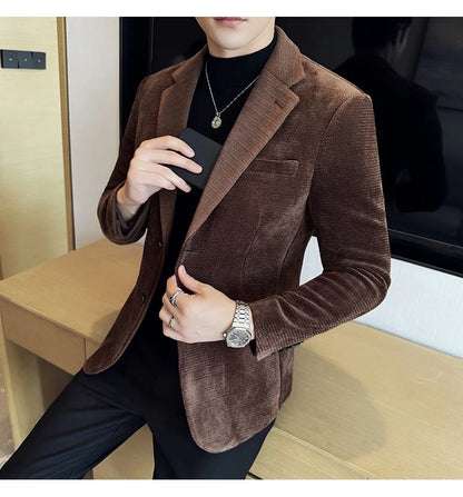 2025 Autumn Winter Velvet Suit Jacket Men Casual Business Blazers Wedding Groom Social Banquet Party Formal Blazer Men Clothing