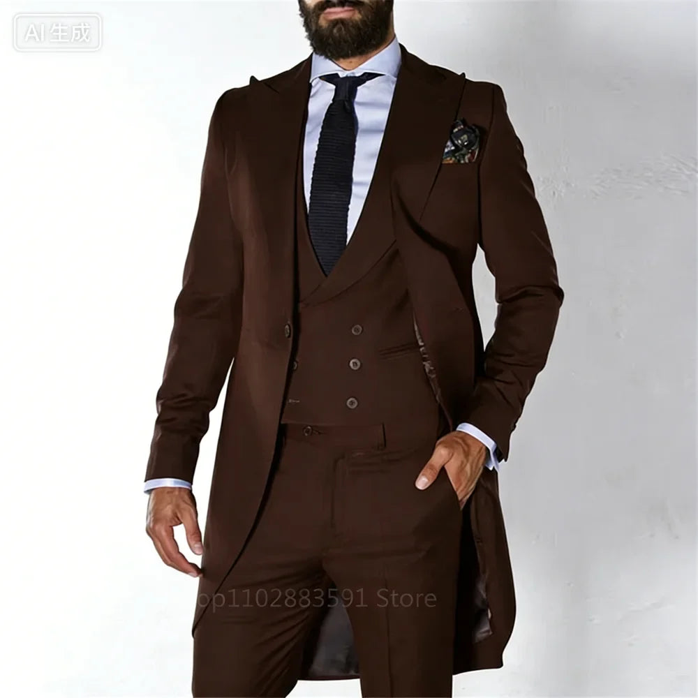 Men's 3-Piece Suit Set Single Breasted Peak Lapel Blazer for Weddings & Business