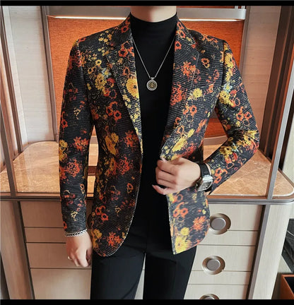 Luxury Art Jacquard Suit Jacket for Men Korean Version Business Casual Blazers Slim Fit Wedding Groom Social Dress Coats M-4XL