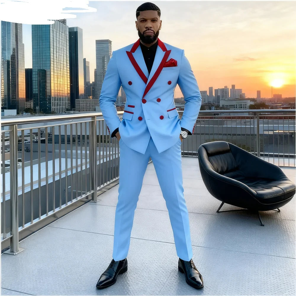 Men's Double-breasted Tailored Tuxedo White Personalized Peak Lapel Slim Fit Groomsmen Smoking Suit Casual Outfit Set