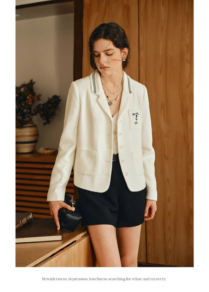 French Causal Blazer Woman 2026 Spring New Notched Long Sleeve Blazers Commute Elegant Solid Outerwear GO57QW001103