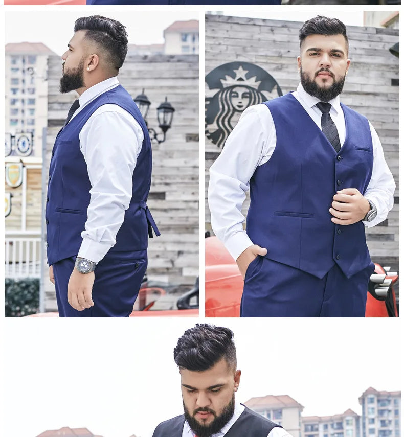 Plus Size Men's Single Breasted Suit Vest for Groom and Host – Black, Grey and Navy