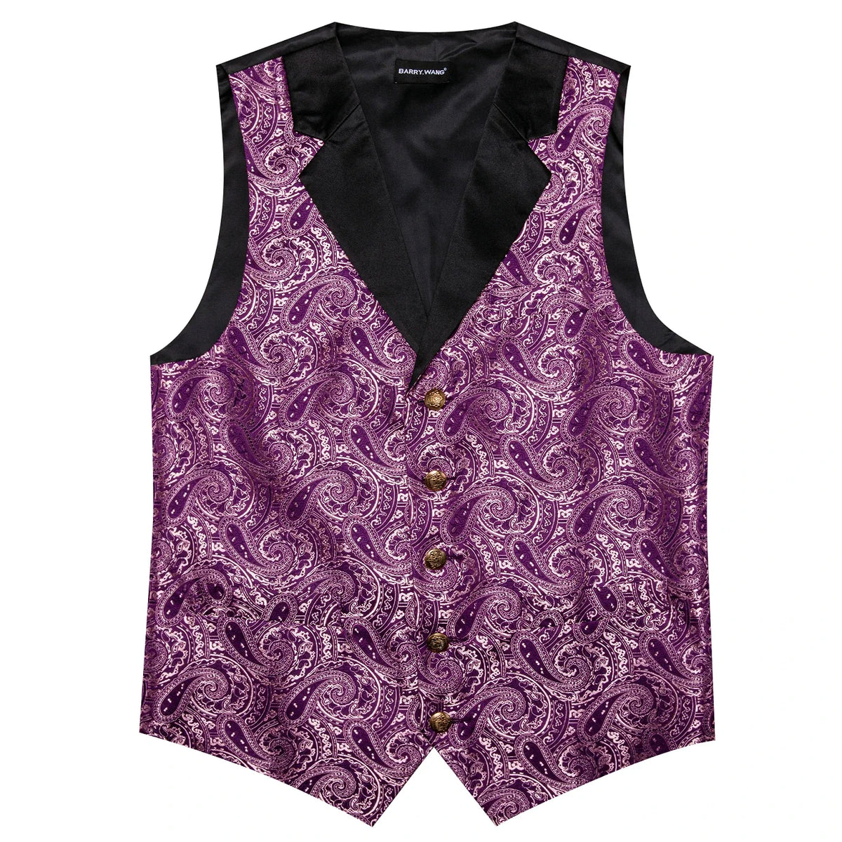 Men's Jacquard Paisley Vest Notched Lapel 3-Piece Set for Weddings & Formal Events – Purple