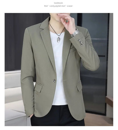 Men's Autumn New Style Slim Fit Pure Color Korean Fashion Administrative Little Suit Jacket Trendy Versatile Top Coat