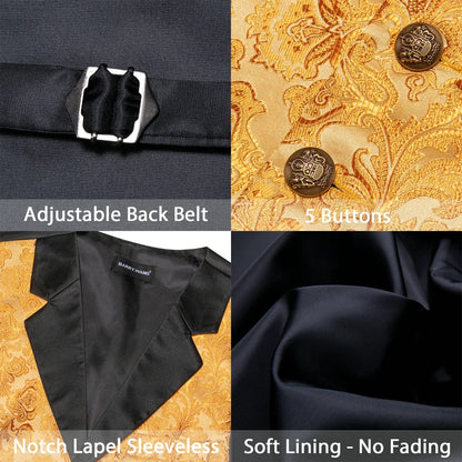 Men's Jacquard Floral Vest & Bowtie Set for Wedding & Formal Events – Yellow