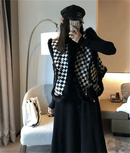 Korean Women Thousand Bird Grid Vest Coat Spring Autumn Ladies Fashion Waistcoat Jacket 2025 Female Loose Sleeveless Top Outwear