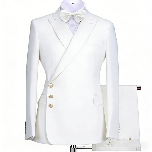 Men Suit 2 Pieces White Single Button Solid With Lapel For Wedding Banquet Birthday Business Work Office Set Jacket And Pants