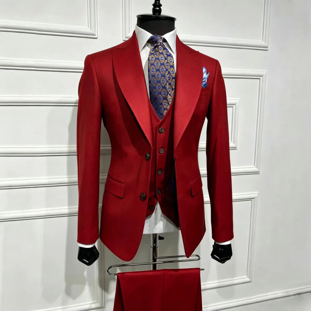 Men Suit Brown 3 Piece With Lapel Single Breasted Solid For Wedding Groom Birthday Banquet Party Business Work Jacket Vest Pants