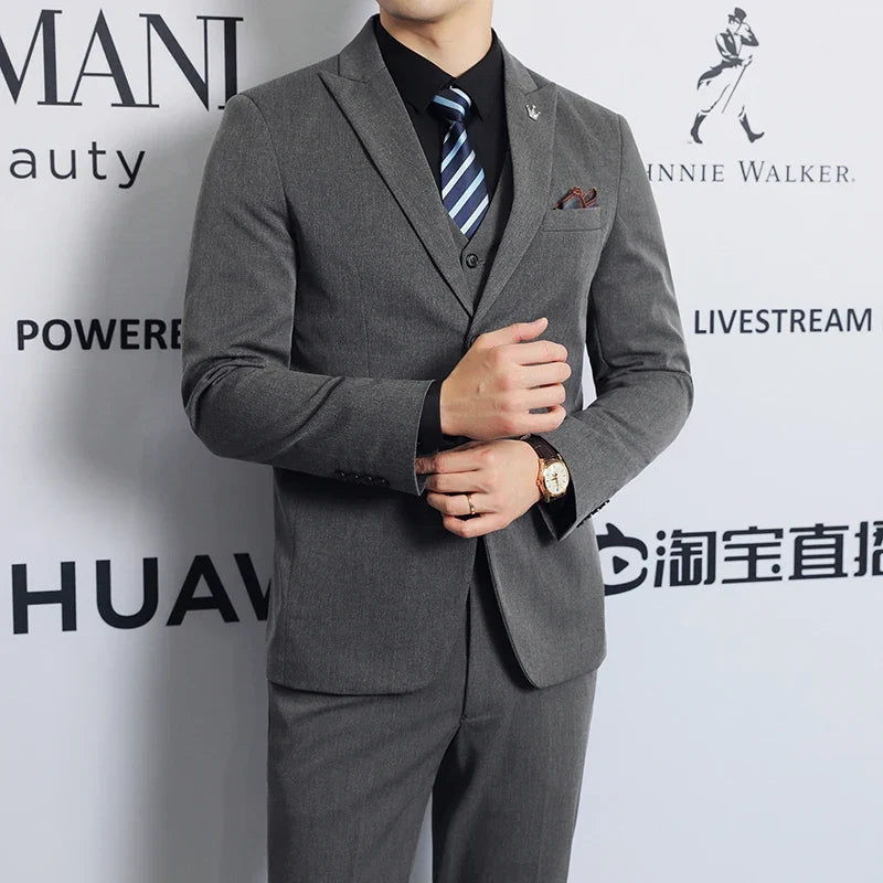 High-quality men's fashionable, stylish and casual new men's formal evening dress three-piece set casual suit