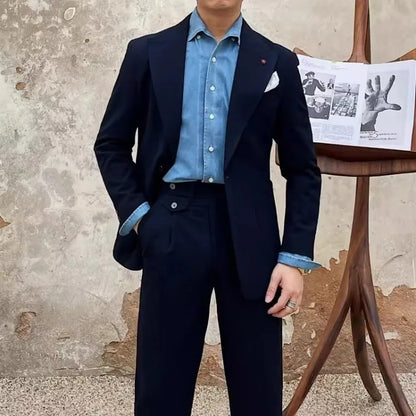 Fashion Mens New Breathable Spring Summer Blazer Pants Two Piece Set Slim Fit Business Casual Work Suit Wedding Party Dress Suit
