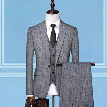 2025 Slim-Fit Three-Piece Suit Vest Trousers Set High-End Boutique British Wedding Party Trend Casual Formal Dress