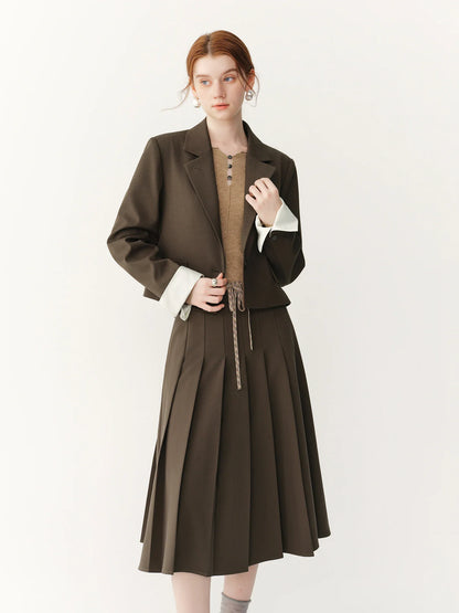 FSLE 2026 Fall Women's Korean-Inspired Petite Cropped Camel Acetate Lyocell Blend Blazer - Chic Office Commute Outerwear