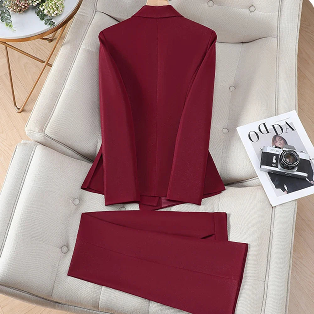 Elegant Chic One Button Blazer Pants Set for Woman 2 Pieces Sets Autumn Office Lady Work Jacket and Trousers Suit White