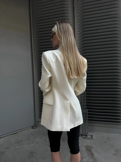 Women's Autumn Winter Slim Waist Chic Blazer Coats Office Ladies Double Breasted Fashion Suits Jacket Women Clothing