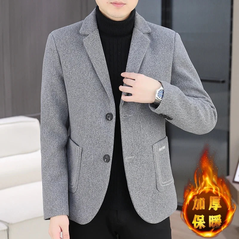 Blazer Men Fashion, Business Gentleman, Groom, Professional Gentleman, Fitted, Casual, Woolen and Cotton Dress, High-end Blazer