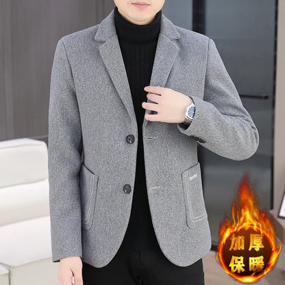 Blazer Men Fashion, Business Gentleman, Groom, Professional Gentleman, Fitted, Casual, Woolen and Cotton Dress, High-end Blazer