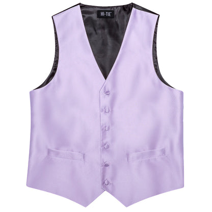 Men's Suit Vest 4-Piece Set – Solid Violet Lilac Woven Waistcoat for Weddings & Business Formal