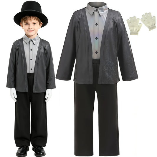 Halloween Carnival Kids Boys Jackson Costume Dancer Singer Stage Outfits 80s Pop Rock Superstar Dress Up Black Suit With Gloves