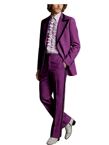 Men's Tuxedo Suit 2-Piece Slim Fit Blazer and Pants Set with Black Velvet Trim for Weddings and Formal Events