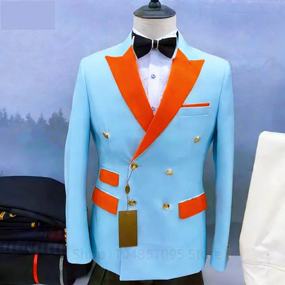 Men's 2-Piece Double Breasted Suit Set – Peak Lapel Blazer with Pants for Weddings & Formal Occasions