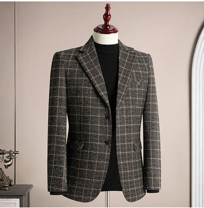 Men's Blazer Single Breasted Casual Business Jacket — Black & Coffee Brown