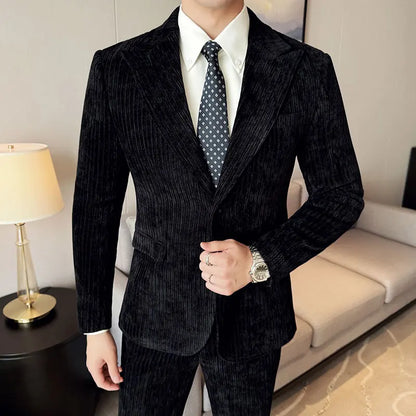 Winter Chenille Velvet Suit Jacket for Men Slim Fit Casual Business Formal Jacket Wedding Groom Social Office Blazer Masculino