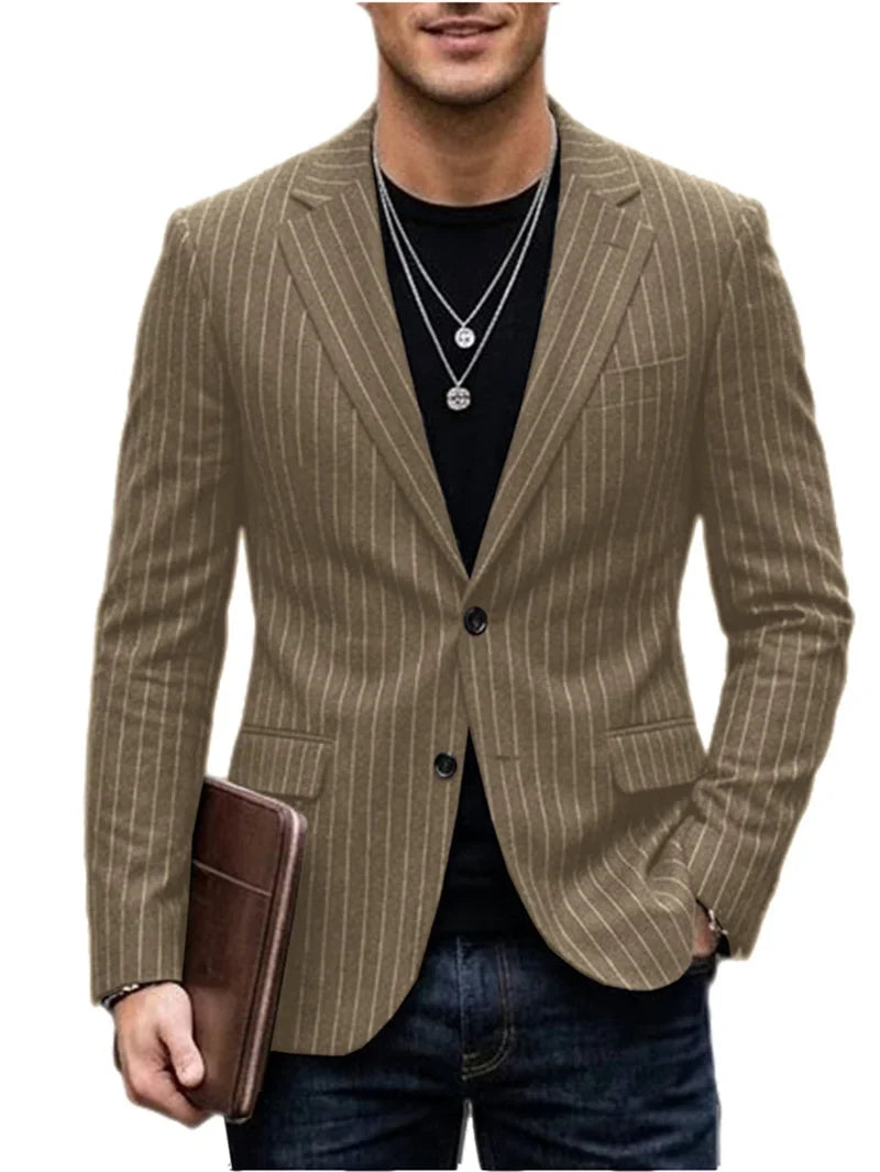 Men's Striped Blazer Casual Slim Fit Suit Jacket 2026 New Business Casual Single Breasted Blazer for Men Office Wedding Party Co