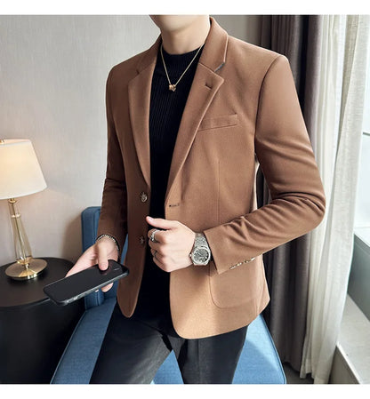 Autumn Winter New Woolen Slim Fit Suit Coat Men Fashion Casual Business Social Party Dress Men's Suit Jackets Tailcoats 4XL-M