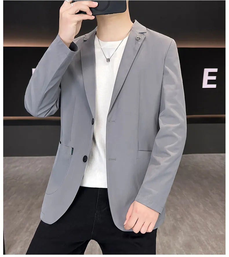 Men's Summer Thin Casual Blazer Solid Color Sun Protection Single Suit Jacket Lightweight Breathable Outerwear